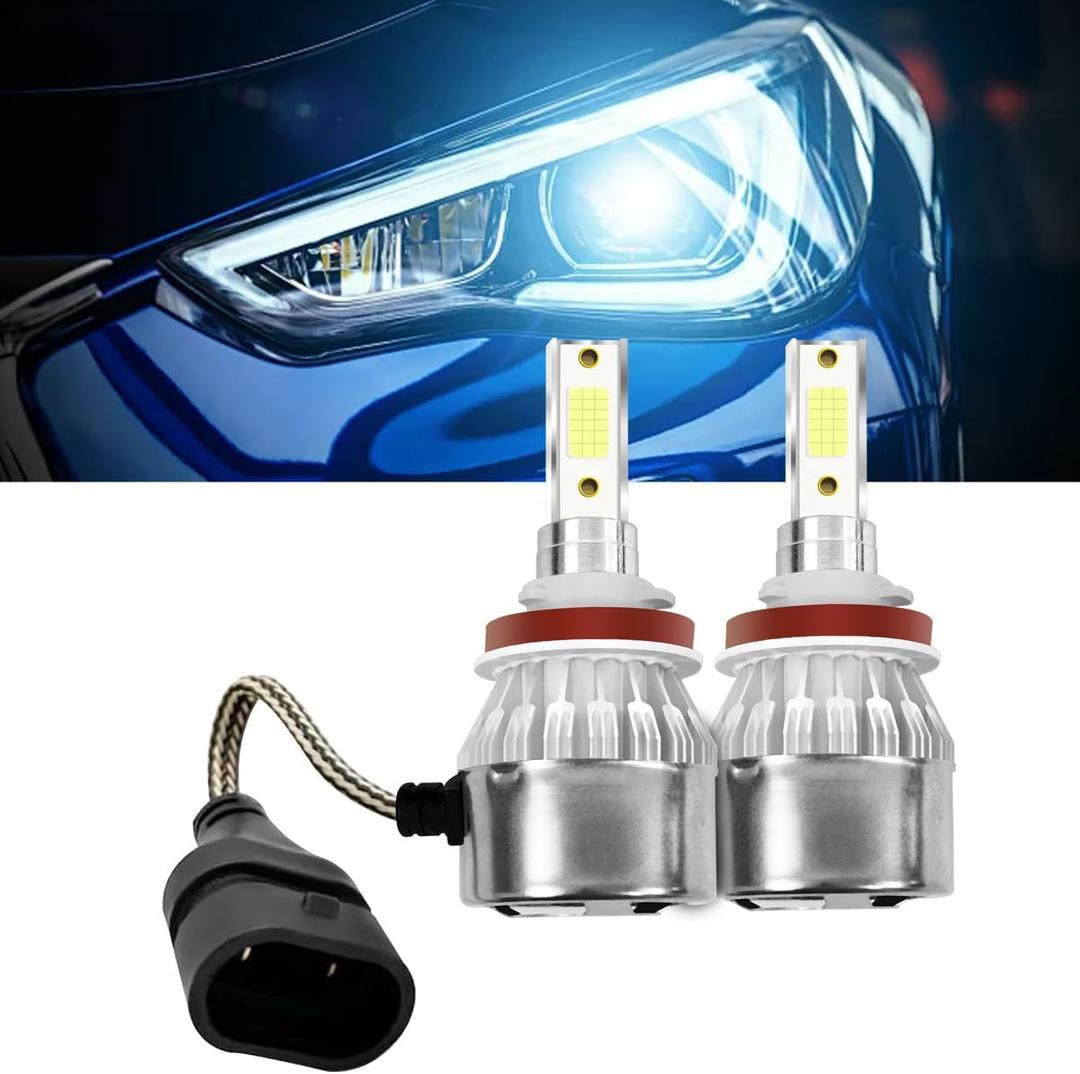 2 PCS H8/H11/H9 Car LED Light, 3000K 3800LM Super Bright Auto Headlight Bulb, Waterproof Car C6 LED Fog Light High and Low Beam Bulb Replacement, Plug & Play Bulb Lighting Car Accessories