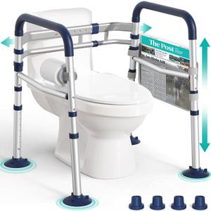 HOMENURSE Toilet Safety Rails for Seniors (350 lb), Adjustable Height & Width Toilet Safety Frame for Elderly, Disabled, Foldable Handicap Toilet Handles with Suction Cups, Fits Most Toilets