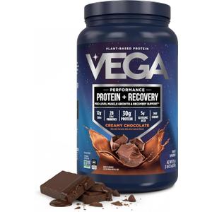 Vega Sport Vegan Protein Powder + Recovery - 30g Plant Based Protein per Serving, Chocolate, 19 Servings, 5g BCAAs, Probiotics, NSF Certified, for Shakes & Smoothies, 1.8lbs (Packaging May Vary)