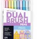 Tombow 56187 Dual Brush Pen Art Markers, Pastel, 10-Pack. Blendable, Brush and Fine Tip Markers