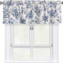 Miaoquhe Floral Valances for Windows 54"x18" Chinoiserie Flowers Blue and White Short Curtains for Kitchen Spring Vintage Small Window Treatment Rod Pocket Valance for Bedroom Dining Room Decor