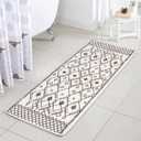 Uphome Bathroom Runner Rug 18x47 inch Boho Long Bath Mat Non-Slip Moroccan Geometric Farmhouse Bath Rug Soft Velvet Machine Washable Floor Mats for Bathtub Sink Shower (Beige)