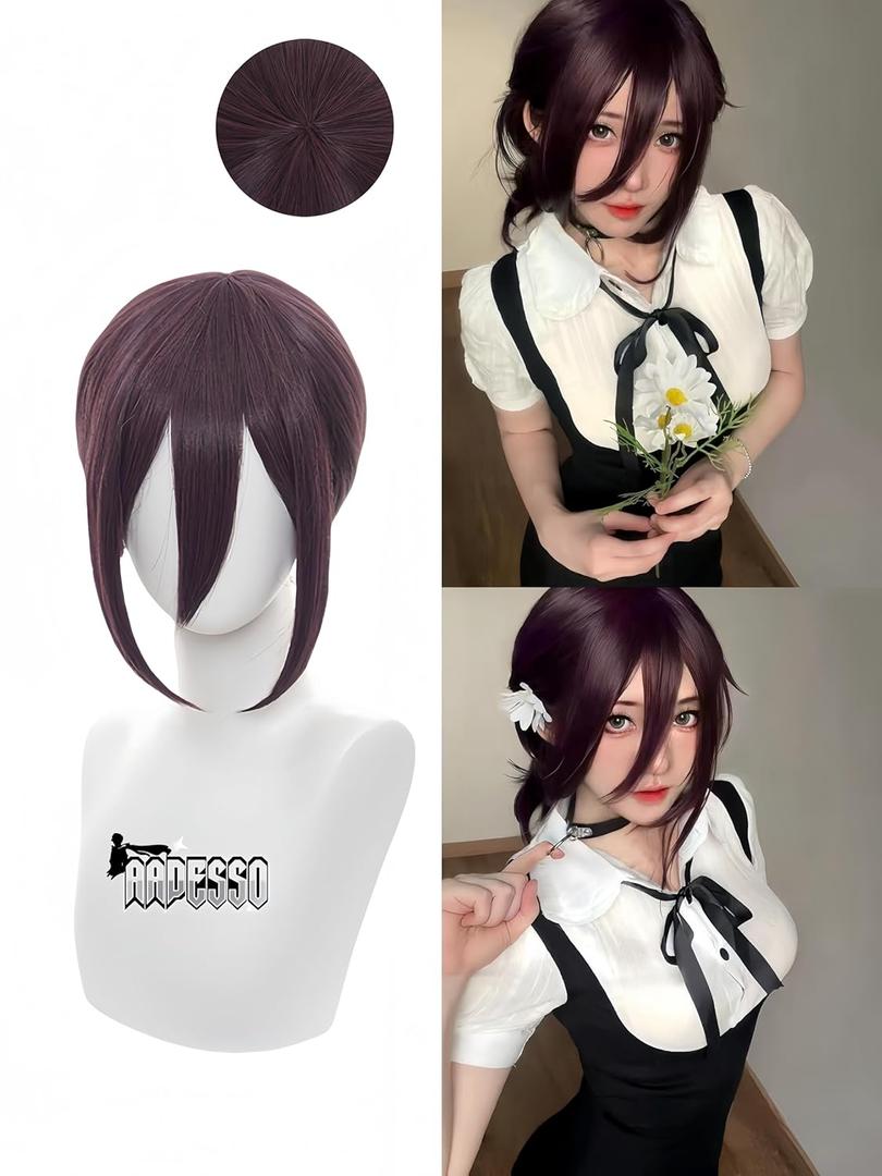 Anime Reze Wig Bomb devil manga color brown purple blend synthetic fiber wig with wig Cap