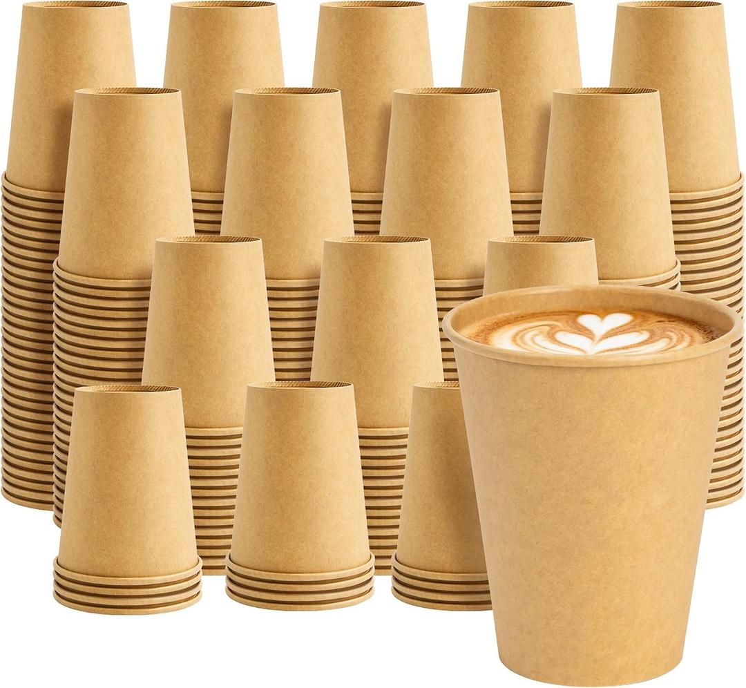 8 oz 500 pack Coffee Cups, Disposable Paper Cups, Sturdy Kraft Leak-Proof Drinking Cups for Hot and Cold Drinks, Office, Party, Home and Travel