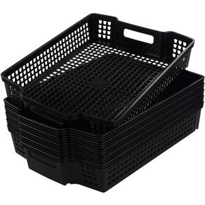 Anbers Black Plastic Storage Baskets, Stackable Office Organizer Trays, 6 Packs