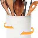 DOWAN 360 Rotating Extra Large Cooking Utensil Holder, 7.6" Kitchen Utensil Holder for Countertop, Utensil Crock for Farmhouse Kitchen Decor, Ceramic Stable Utensil Caddy, Soft White