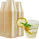 FOCUSLINE 9 oz Gold Plastic Cups, Disposable Clear Fancy Hard Plastic Cups, Gold Glitter, Heavy Duty, Reusable,100 Count
