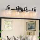 ANDY STAR 4 Light Bathroom Vanity Lights, Matte Black Bathroom Light with Clear Globe Glass Lampshade, 30.5 Inch Industrial Wall Lamp, E26 Base, Bulbs Not Included