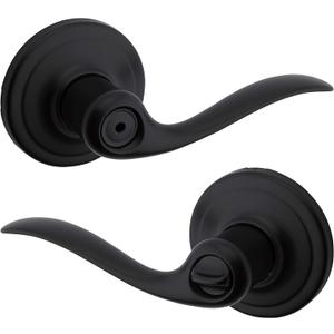 Kwikset Tustin Interior Privacy Door Handle with Lock, Door Lever For Bathroom and Bedroom, Matte Black Reversible Keyless Turn Lock, with Microban Protection