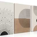 Framed Mid Century Modern Canvas Wall Art Set of 3 Neutral Boho Art Poster Abstract Geometric Prints Picture, Black Beige Minimalist Painting Canvas Artwork for Living Room Bedroom 16x24 Inch