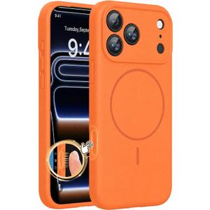Miracase Magnetic for iPhone 17 Pro Max Case, [Soft Anti-Scratch Microfiber Lining], Compatible with MagSafe, Liquid Silicone Case Shockproof Drop Protection Phone Case for 17 ProMax, Sunset Orange