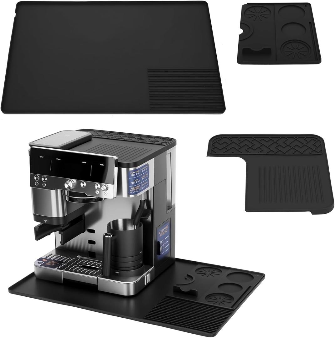 3-in-1 Silicone Coffee Mat for Ninja Luxe Cafe Espresso Machine ES601  Top Mat + Coffee Maker Bar Mat + Espresso Tamping Mat - Food Grade Silicone Espresso Mat for Ninja luxe Cafe Accessories (Black)