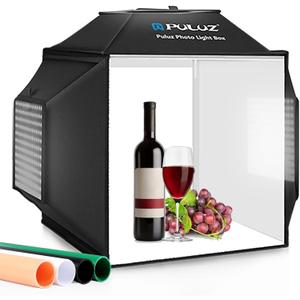 Light Box, PULUZ 16"x16" Studio Light Box with 480pcs LEDs Lights 4 Color PVC Photography backdrops Shooting Tent for Jewelry and Product Portable Lightbox Picture Box for Photography (Upgrade)