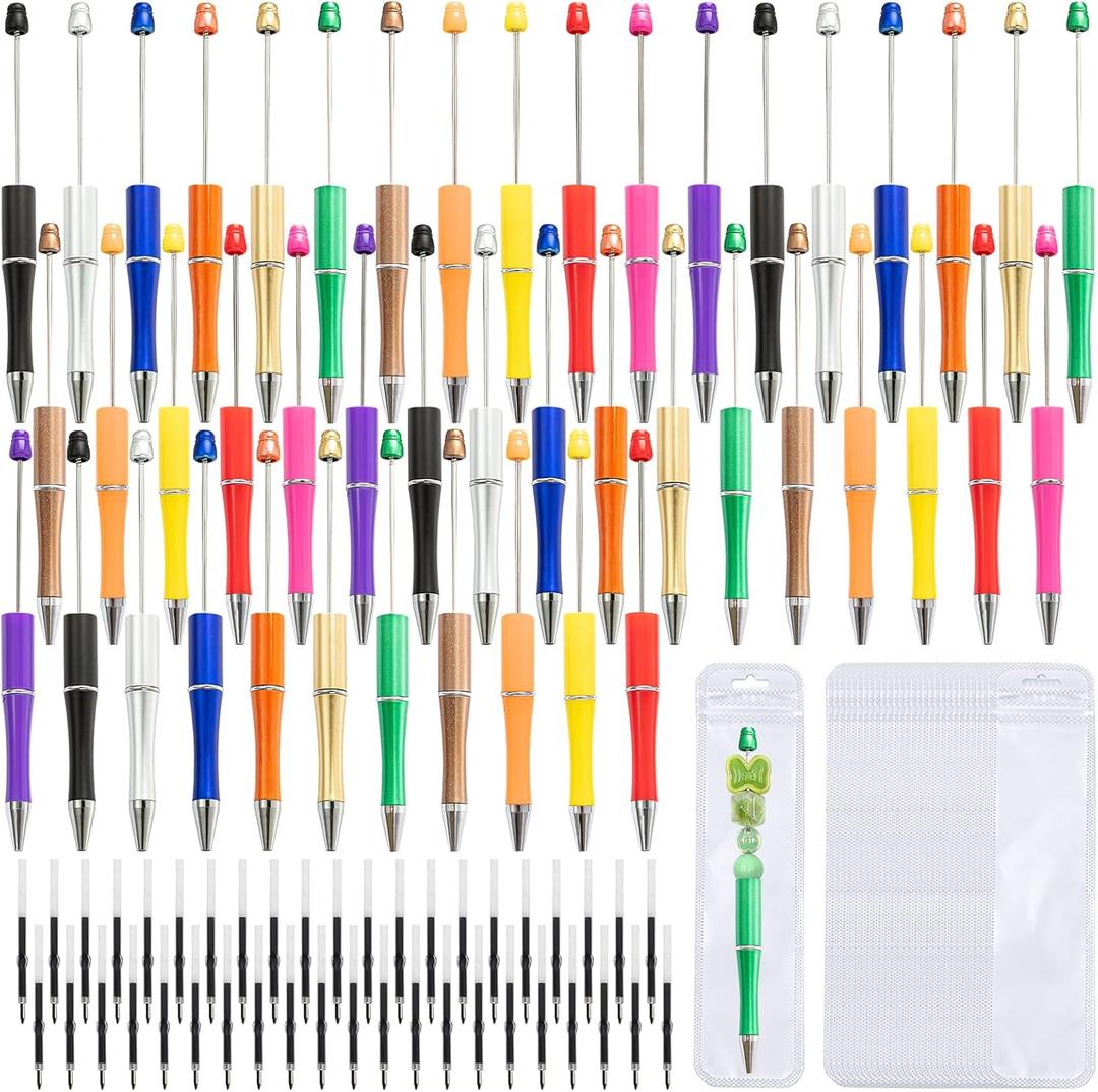 108 Pieces DIY Beadable Pen Bulk Kit 36PCS Ballpoint Pens with Refills & Bags Beaded Pens for DIY Crafting (Beads Not Included) Beads Pens, Pen Making Kit, Teacher Accessories