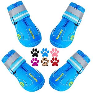 QUMY Dog Shoes for Large Dogs, Medium Dog Boots & Paw Protectors for Winter Snowy Day, Summer Hot Pavement, Water-Resistant in Rainy Weather, Outdoor Walking, Indoor Hardfloors Skid-Resistant Sole 31-40 lbs
