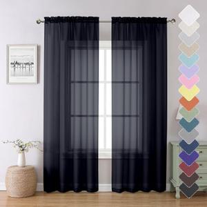 Lecloud Black Sheer Curtains 84 Inches Long 2 Panels, Solid Voile Light Filtering Airy Window Treatments for Living Room Bedroom, Lightweight Breathable Drapes with Dual Rod Pocket, 40" W x 84" L