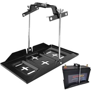 THEPRO Battery Hold Down Tray Kit, Corrosion-Resistant Steel Storage Battery Holder Adjustable Bracket Clamp for Car, Boat, Marine (9'' Bolt with 11'' Battery Tray)