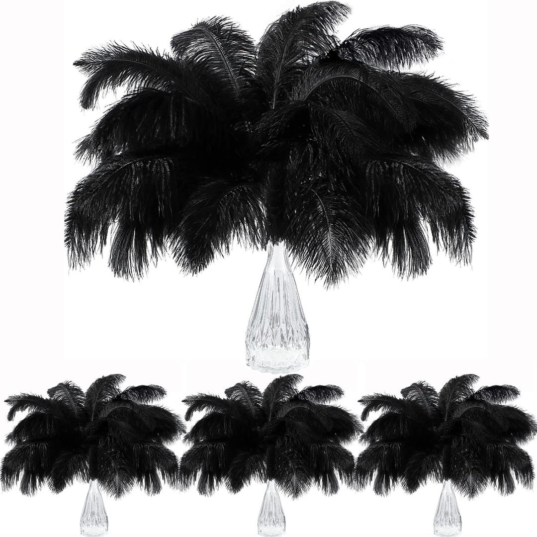 Black Ostrich Feathers for Centerpieces: 100 Pcs 12-14 Inches (30-35 cm) Ostrich Feathers Bulk, Large Feathers for Centerpieces, Table, Flower Arrangement and Home Decoration
