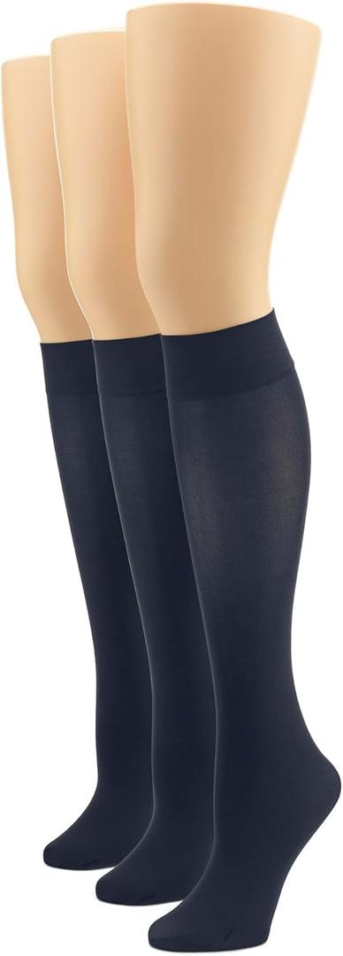 HUE Women's Soft Opaque Knee High Socks (Pack of 3) (2, Navy)