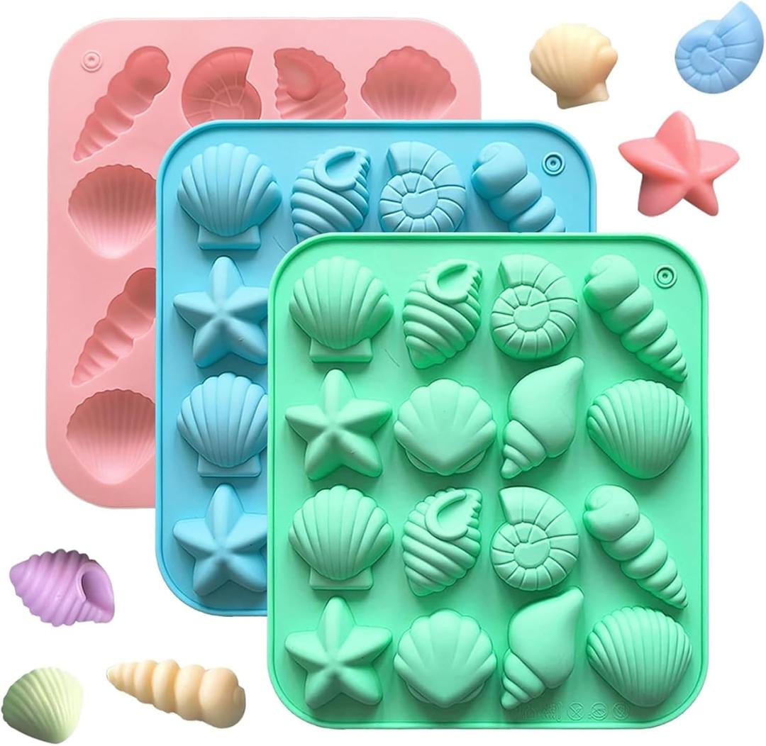 3Pcs Seashell Chocolate Silicone Molds, Ocean Themed Cake Baking Molds for Chocolate Candy Fondant Cupcake Cookie Dessert DIY Cake Decoration Suppies
