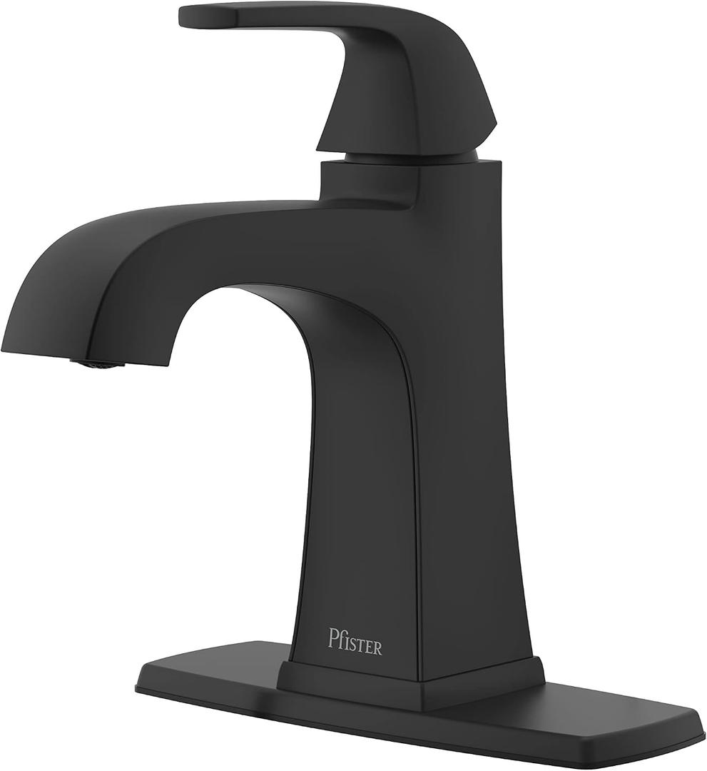 Pfister Bellance Single Handle Bathroom Sink Faucet - 1 or 3 Hole Mount, Matte Black Finish, NSF Certified, WaterSense Compliant with Push & Seal Drain LF042BLLB