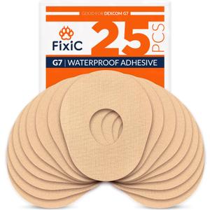 FixiC  Adhesive Patches for G7 & Stelo  25 Pack Premium Waterproof Adhesive Patches  Pre-Cut Back Paper  Adhesive Patch for G7  Long Fixation! (Tan)