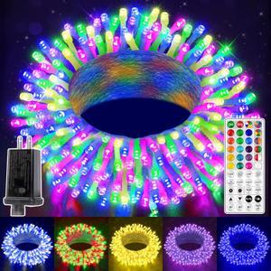 Ollny RGB Christmas Lights 100 LEDs 33 FT Clear Wire, 130 Modes Color Changing Connectable Christmas Tree Lights with Remote, Timer & Waterproof, Outdoor Xmas String Light for House Decorations