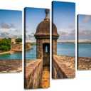 HIPOLOTUS 4 Panel Canvas Pictures old san juan survelliance outpost puerto rico stock pictures royalty Wall Art Prints Paintings Stretched & Framed Poster Home Living Room Decoration Ready to Hang (4PCS, Color1), 12''x24''x 2pcs +12''x32''x 2pcs 