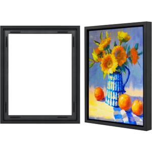 Americanflat 16x20 Canvas Floating Frame with Adhesive Strips Included - Vertical and Horizontal Floating Frame for Artwork - Canvas Frames for Wall Display - Black