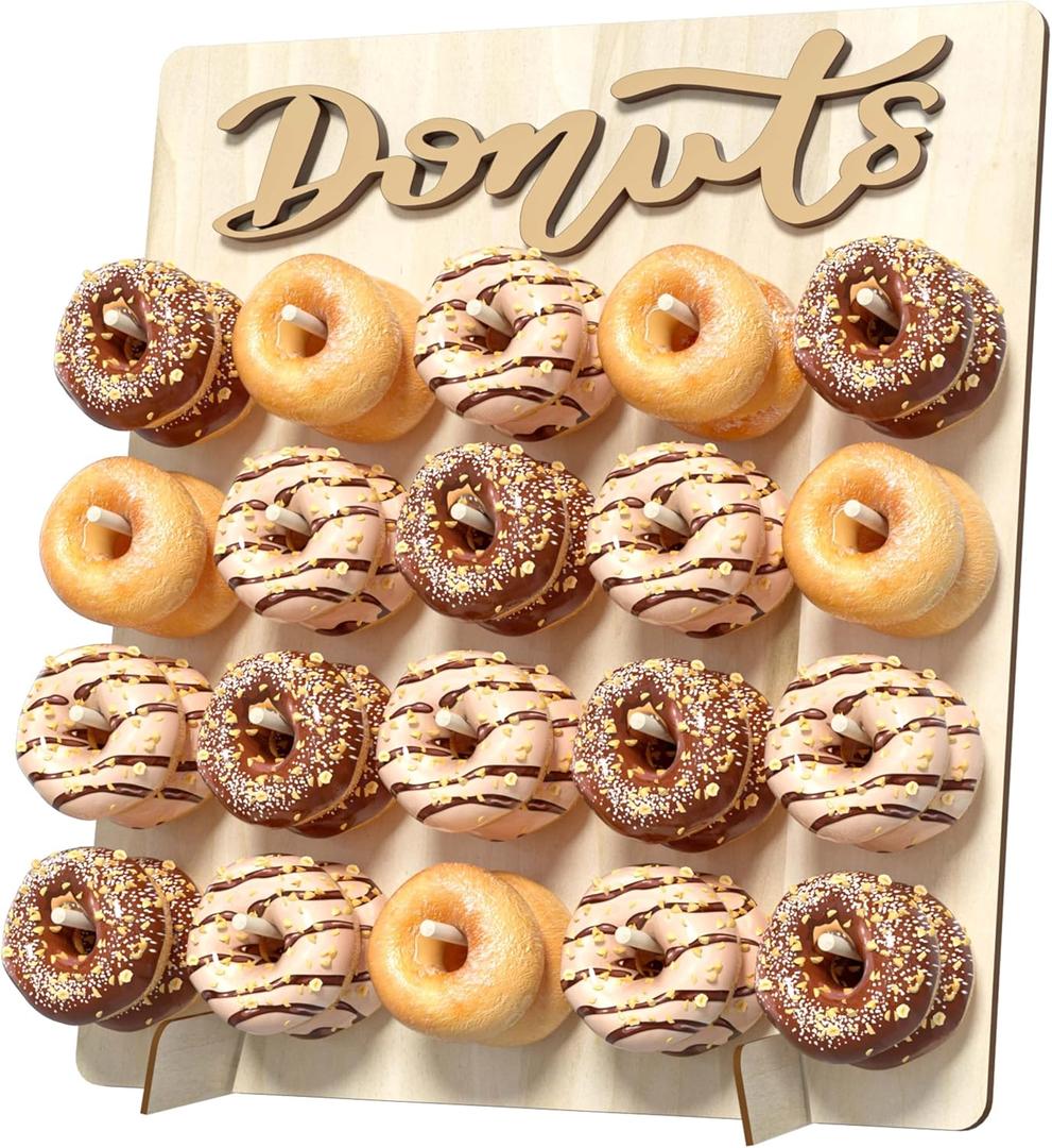 Donut Wall Display Stand, Wooden Doughnut Holder Display 20 Donuts, Donut Holder Board for Donut Grow Up Party, Birthday, Wedding, Baby Shower, Donut Party Decorations (Natural)