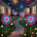 4th of July Decorations Solar Fireworks Lights, 4 Pack 180LED Red White Blue Lights with 8 Modes, Waterproof Solar Garden Light Outdoor for Memorial Day, Fourth of July, Patriotic Decorations
