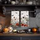 Artoid Mode Ghost Pumpkins Bats Floral Halloween Kitchen Towels Dish Towels, 18x26 Inch Quick Dry Microfiber Hand Towels for Kitchen Drying Set of 2 (Beige)