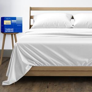 THREAD SPREAD 100% Egyptian Cotton Queen Sheet Set - Luxury High Thread Count Egyptian Cotton Bed Sheets Queen Size, 16" Deep Pocket Bed Set, Silky Soft, Cooling, Sateen Weave Bedding - White