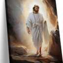 Resurrection of Jesus Canvas Wall Art Jesus Smiles Wall Decor Picture Christian Resurrected Savior Leaves the Tomb Poster Print for Church Prayer Room Bedroom Painting Artwork Home Decoration