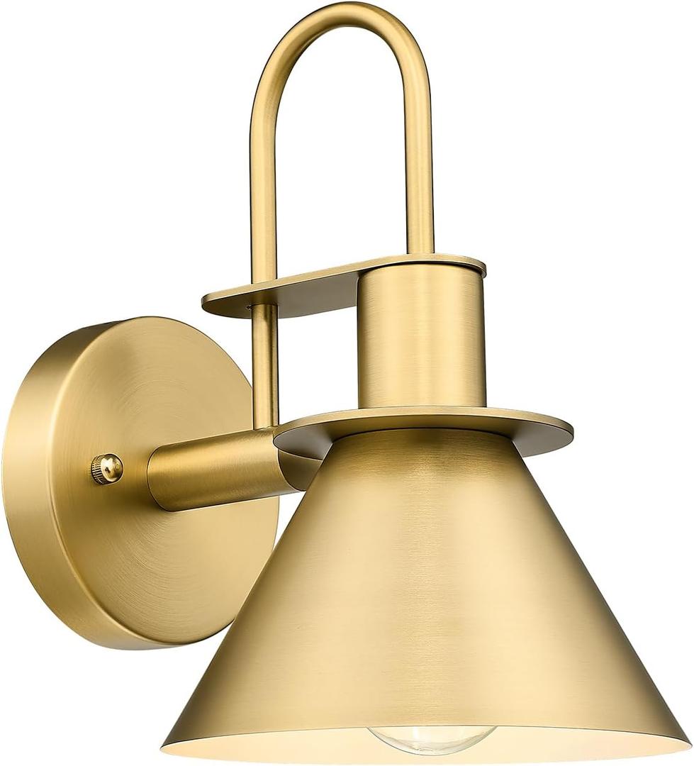 Gold Wall Sconces, HWH Indoor Wall Lights, Vintage Barn Wall Lamp, Brass Wall Sconce Light for Bedroom Living Room Kitchen, Gold Finish, 5HZG56B BG, Medium