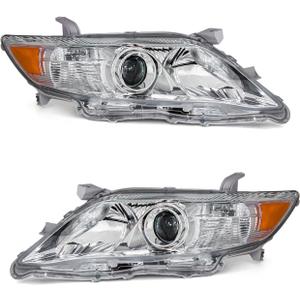 Headlight Assembly Pair for 2010-2011 Toyota Camry Clear Lens Chrome Housing Amber Reflector Left Right W/O Bulbs (US Version Only, Not Fit Hybrid)
