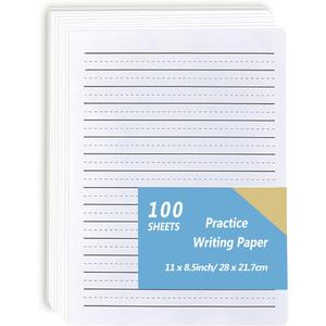 Handwriting Paper Kindergarten for Kids, Ruled Practice Writing Paper for Kids, 100 Sheets, 100gsm White Writng Papers, 8.5 x 11 Inch Writing Paper with Lines for Kindergarten