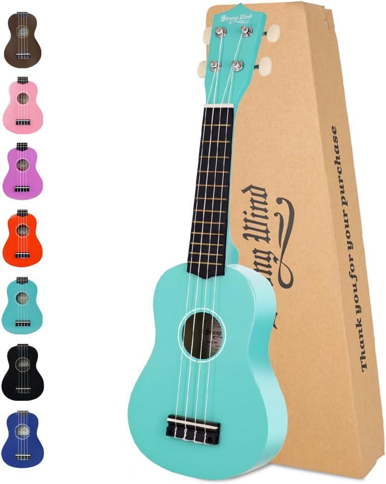 Strong Wind Soprano Ukulele 21 Inch Basswood Ukeleles for Beginners Four Strings Hawaiian Guitar Christmas Ukulele for Adults TeenagersLight Blue
