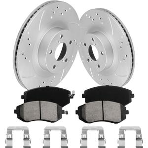 Front Brake Pads And Rotors Kit Compatible With 2005-2012 Subaru Outback, 2009-2010 Forester, Automotive Replacement Brake Kits 31407 D929-7830 Geomet Drilled And Slotted Rotors 293.4mm(11.6in)
