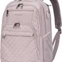 KROSER Travel Laptop Backpack 17 Inch Large Computer Backpack Water-Repellent Daypack with USB Charging Port & Headphone Interface RFID Pockets for Work/Business/College/Men/Women Dusty Pink(Quilted)