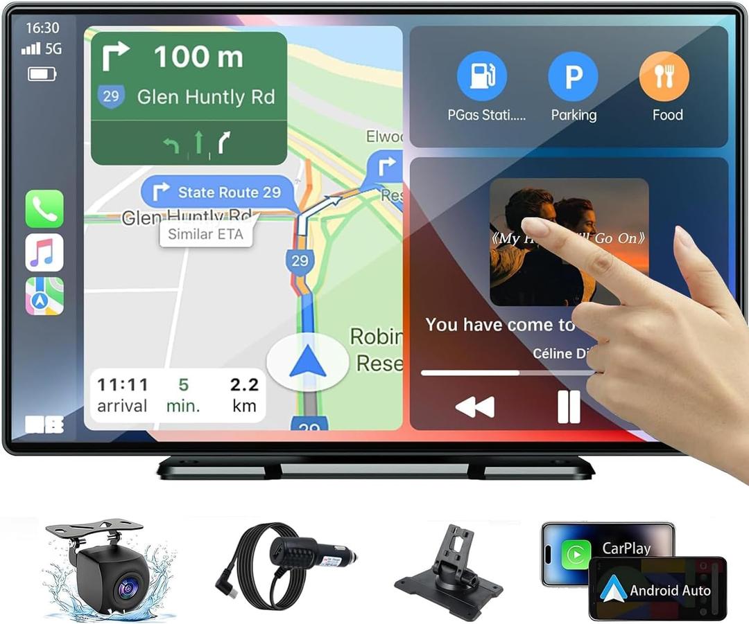 9 Inch Wireless Car Stereo with Carplay & Android Auto,Car Play Screen,Portable Touch Screen,Mirror Link, Bluetooth, AUX,FM,Siri