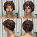 Short Curly Human Hair Wigs For Black Women Glueless Afro Natural Curly Wig Brazilian Virgin 4/27 Color Pixie Cut Wig With Bangs 150% Density Highlight Ombre Blonde Wigs (Natural Curly)