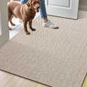LUMI Ultra Thin Indoor Door Mat for Entrance 32"x48", Non Slip Entryway Mat, Low Profile Doormat, Unique Herringbone Design Carpet for Inside, Patio, Porch, Beige