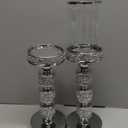 Hurricane Candle Holder, 15.9" Tall Metal Candle Stand, Glass Pillar Candle Holders, Crystal Silver Decorative Centerpieces for Table, Wedding and Dining Room (Fits Candles up to 3"x5", 2pcs, L)