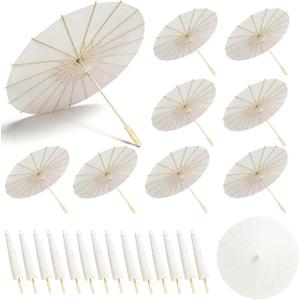 24 Pack White Paper Umbrellas 23.6 Inch Paper Decorative Chinese Japanese Parasol Umbrella DIY Oiled Painting Umbrellas Crafts for Wedding Bridal Party Decor