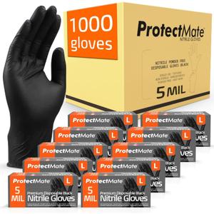 5 Mil Black Nitrile Gloves for Food Prep - Textured Food Prep Gloves - Food Handling Gloves Disposable Latex Free