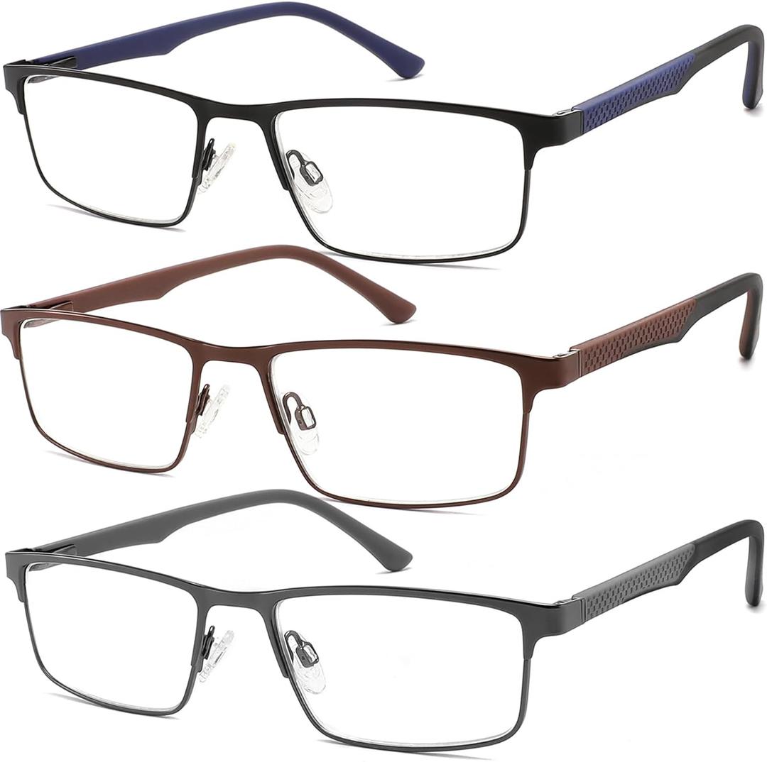 3 Pack Reading Glasses Men 1.25 Blue Light Blocking, Readers Men with Spring Hinge Reduce Eyestain/UV/Dryness, Mens Reading Glasses +1.25 (3 Pack( Black Brown Gray))