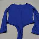 BEINF Women's Sexy Deep V Neck Long Sleeves Double Lined Thong Bodysuit Tops for Going Out Blue, XL