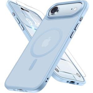 Miracase Magnetic for iPhone Air Case with Screen Protector(Compatible with MagSafe), Slim Thin Translucent Matte Military-Grade Protected Phone Cover for iPhone 17 Air 6.5", Light Blue