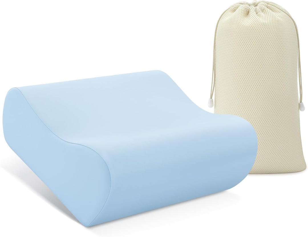 AM AEROMAX Travel Contour Memory Foam Pillow, Cervical Pillow for Neck Pain Relief, Neck Orthopedic Sleeping Pillows for Side, Back and Stomach Sleepers. (Travel - 12Lx11Wx(5"-4")H, Blue - Firm)